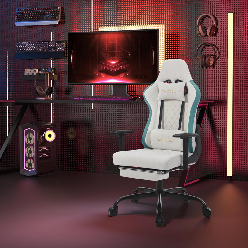 Metro Lane Adjustable Reclining Swiveling PC & Racing Game Chair, White/Blue