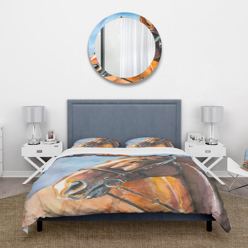 Portrait of A Brown Horse - Ensemble de housse de couette Farmhouse - Microfibre de polyester