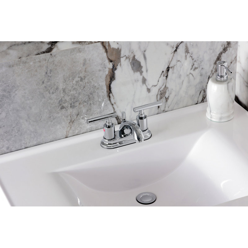 Kingston Brass Manhattan Two-Handle 3-Hole Deck Mount 4" Centerset Bathroom Faucet with Pop-Up Drain, Polished Chrome
