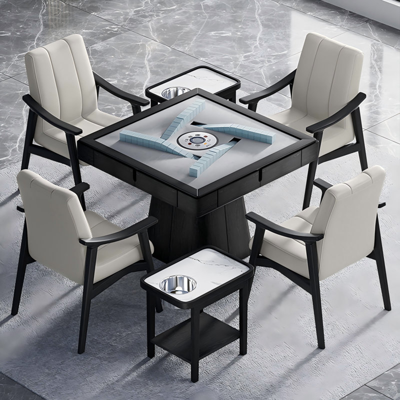 Table de mah-jong multifonctionnelle noire en bois massif Mid-Century