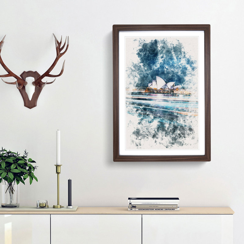Sydney Opera House Lights - Picture Frame Graphic Art, Walnut Framed, 63cm H x 45cm W x 2cm D