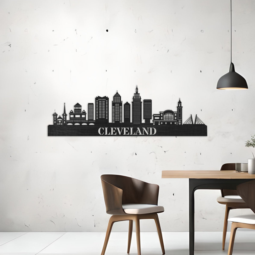 Cleveland City Skyline Hanging Wooden Wall Décor Trinx 
