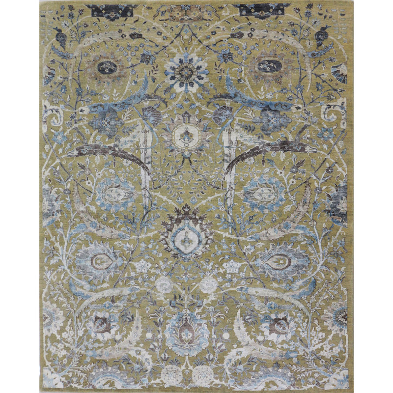 Tapis chameau et multicolore noué à la main de haute qualité, Rectangle 8 pi x 10 pi