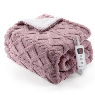 Washable Fast Heating Throw Blanket - Thick Tufted Sherpa Electric Blanket Throw with 10 Heating Levels and 10 Time Settings, ETL Certified