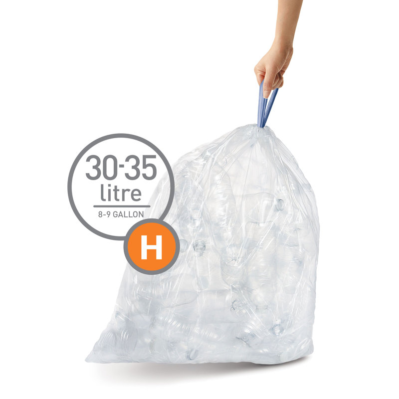 Simplehuman Code H, 60 Liners, 50% Recycled Custom Fit Bin Bags, 30-35L