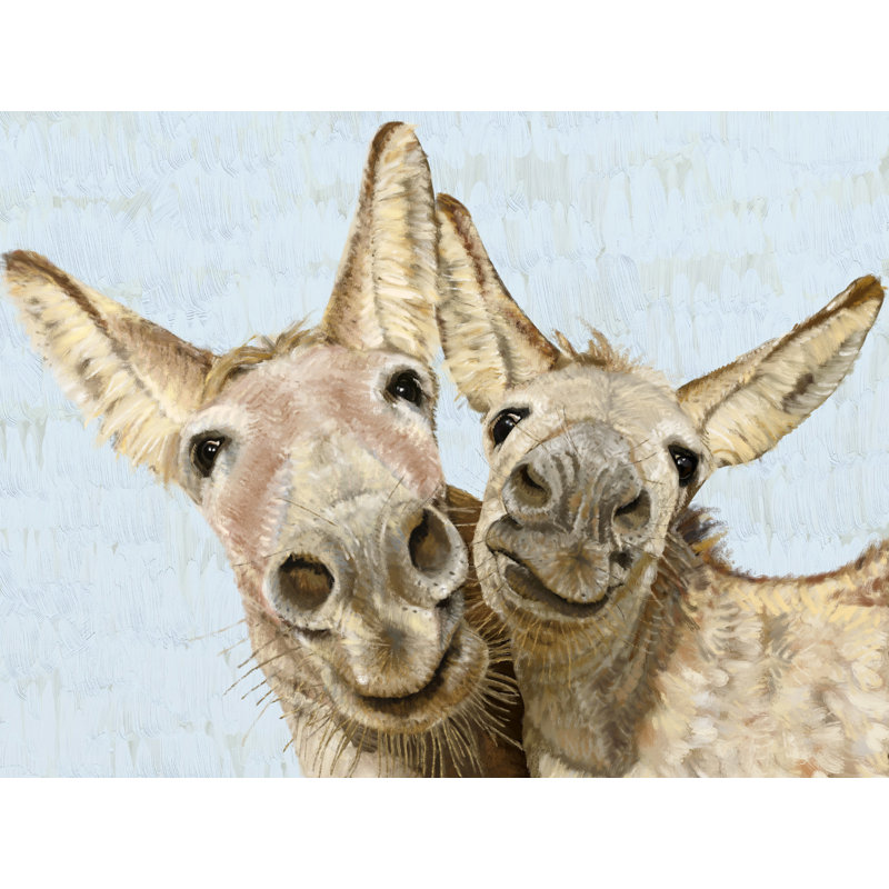 Los Dos Donkeys Blue par Stephanie Jeanne - reproduction d'art sur toile tendue, H 16 po x l 20 po