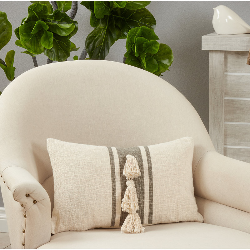 Delong Collection Tassels Cotton Throw Pillow, Polyester/Polyfill, Gray
