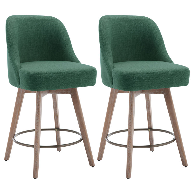 Swivel Upholstered Counter Stool with Solid Wood Frame, Green
