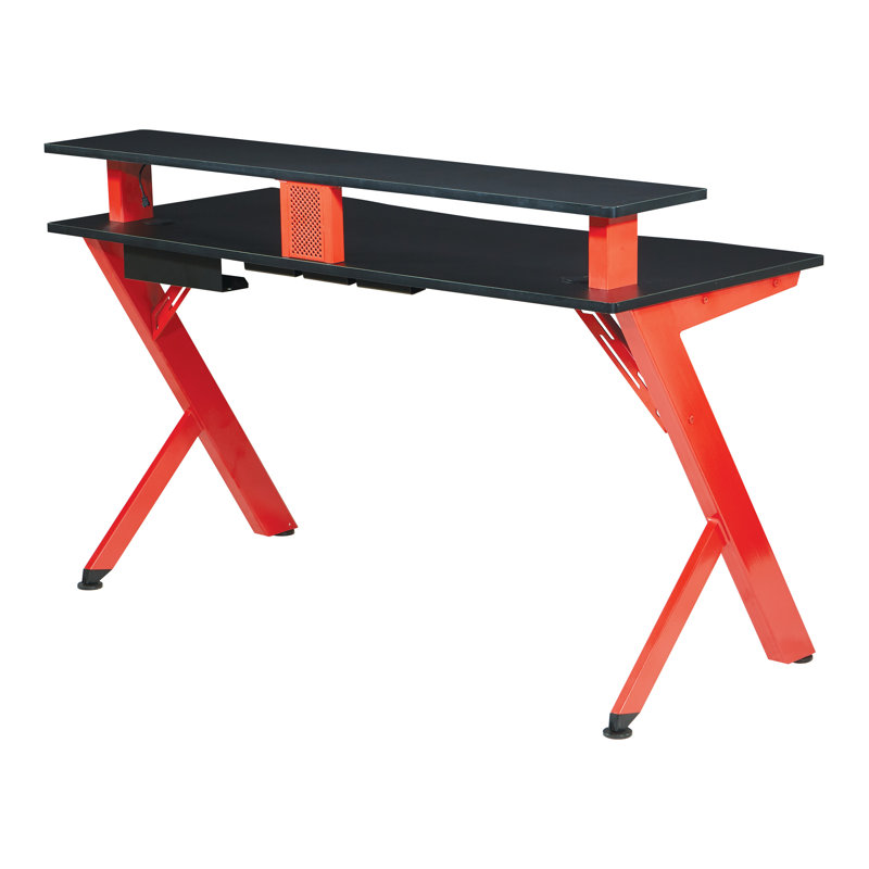 Eldon Metal Base Computer Desk, Black/Red Matte
