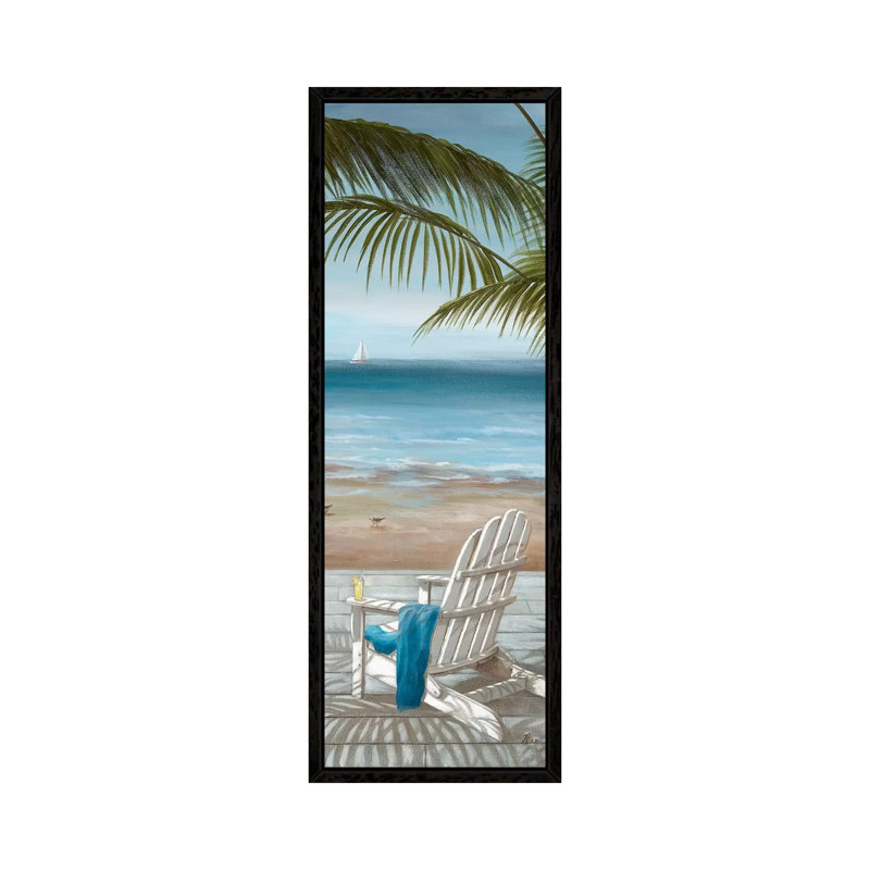Walk On The Beach II by Nan - Panoramic Painting on Canvas, 30.48 cm H x 91.44 cm W, Black Framed