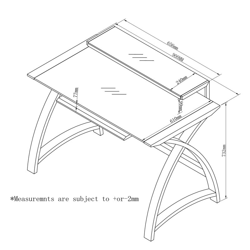 Sunterra Glass Top Computer Desk, Walnut/Piano Black Glass, 84cm H x 90cm W x 64cm D