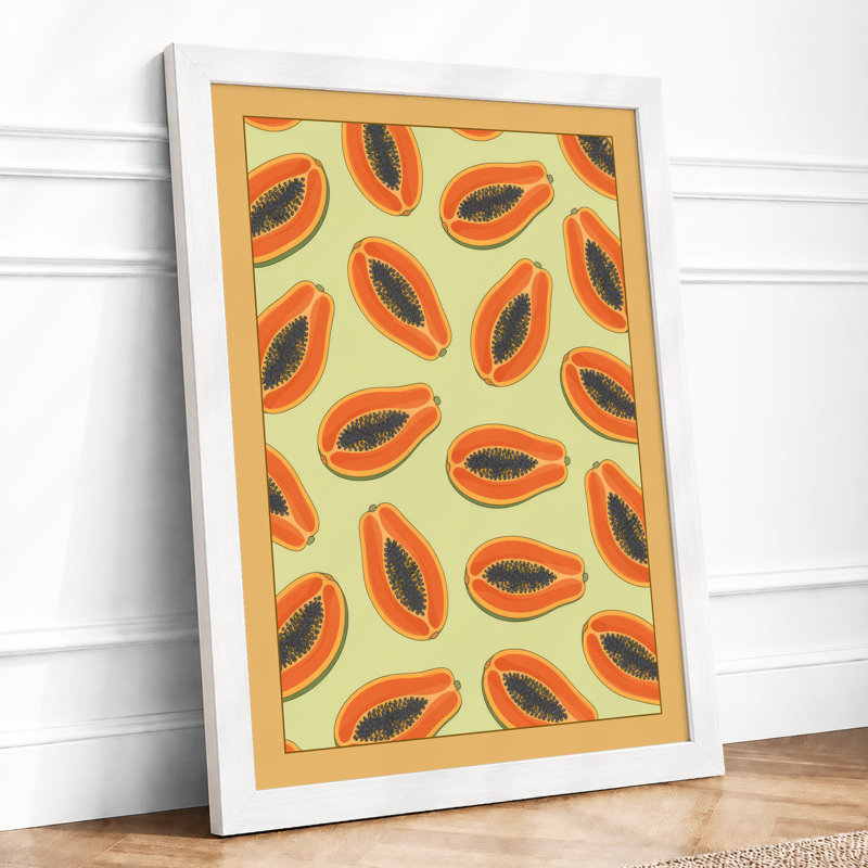 Papaya Halves Retro - Framed Print, A1 - 84.1 x 59.4 cm, White
