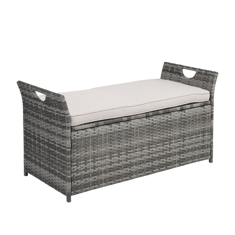 Patio 33 gallons Banc de rangement en PE avec coussin en osier, Gris