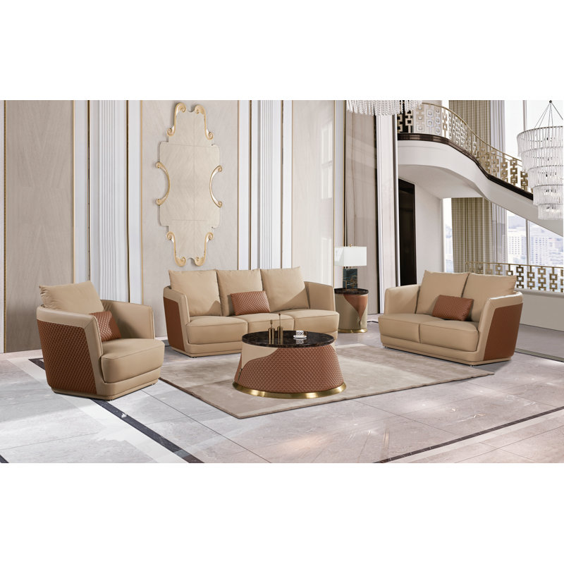 Glamour Loveseat, Tan/Brown Genuine Leather