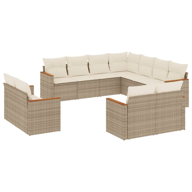  Garden Sofa Set Beige PE Rattan, Powder-Coated Steel Large, Cream White Cushion/Beige Frame