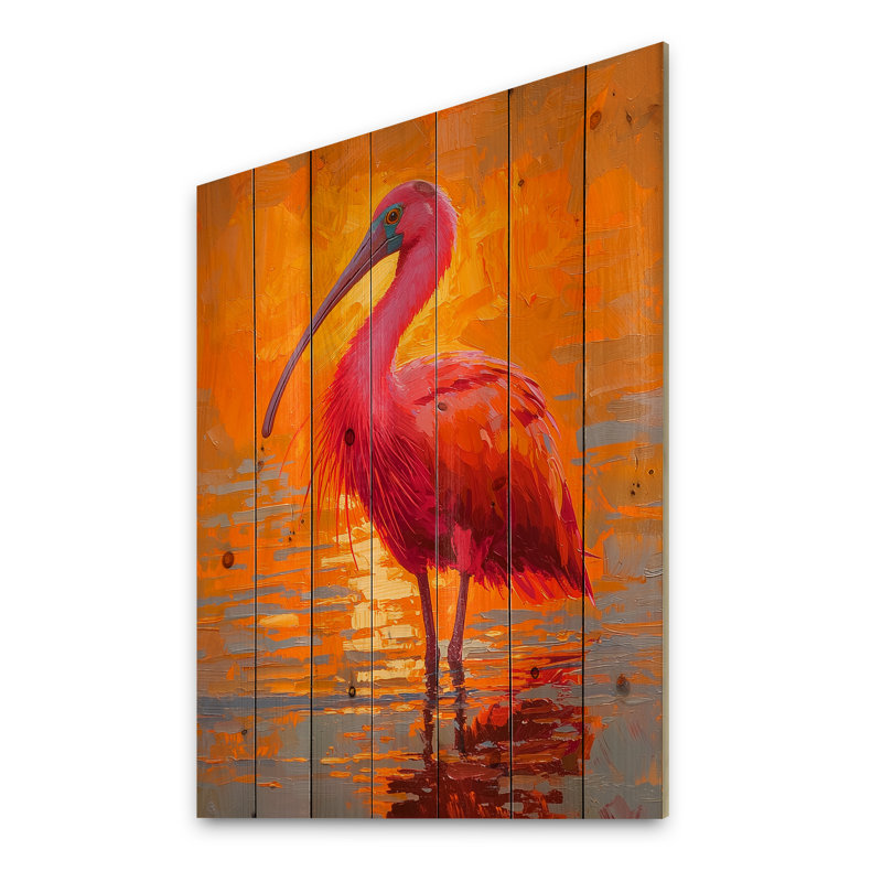Écarlate, oiseau dans le lac - Décoration murale en bois d'oiseau - sur bois de pin naturel, H 20 po x l 10 po x P 0,78 po