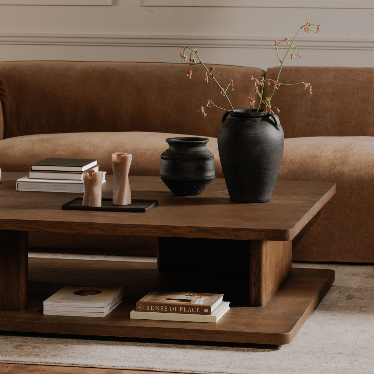 Andre Oak Coffee Table, Dark Brown, 16" H x 64" L x 48" W