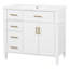 Meuble-lavabo de salle de bain avec lavabo, meuble-lavabo simple avec 4 tiroirs (1 tiroir rabattable), 2 portes et tablette ajustable, armoire en bois de pin et panneau de fibres à densité moyenne avec lavabo en céramique