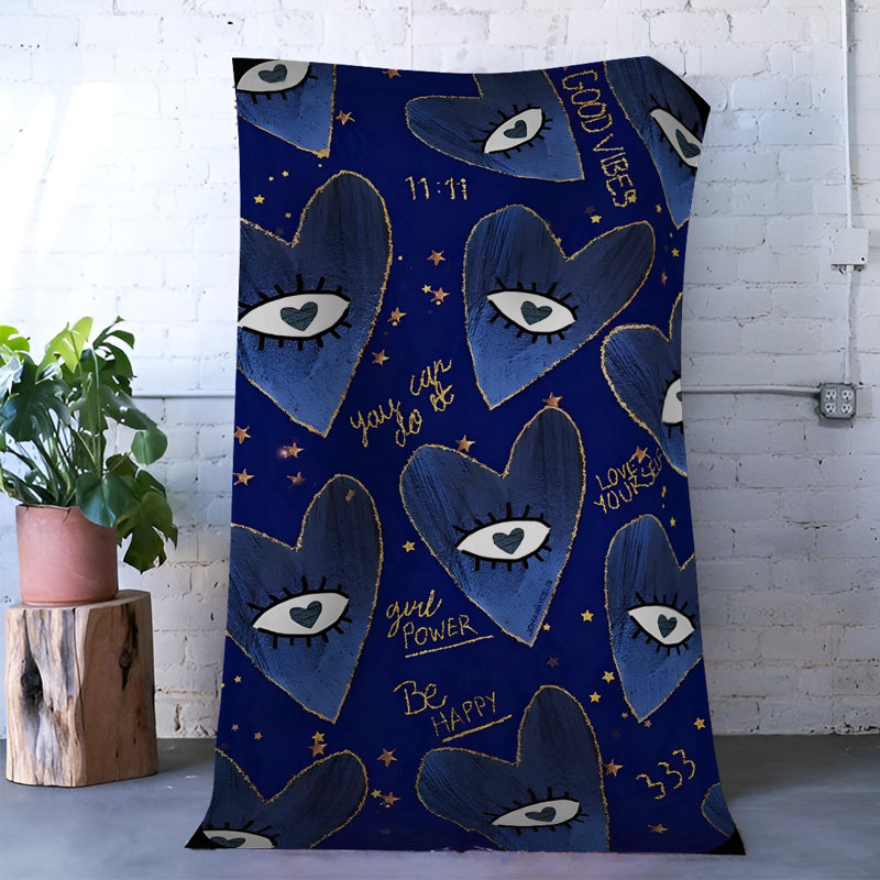 Navy-Themed Heart Inside Eye Patterned Modern Decorative Rug, Rectangle 3'9.81" x 4'11.06"