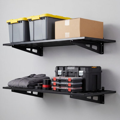Lot de 2 étagères murales robustes pour garage, supports de rangement muraux en acier de 60 x 120 cm, avec quincaillerie et gants de travail.