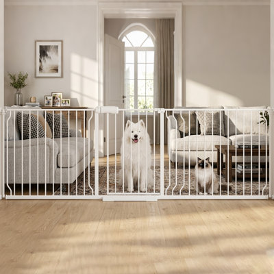 Extra Wide Auto-Close Safety Gate - Pressure Mounted, Adjusts 85.8"-90.6" White for Doors/Stairs, Baby & Pet Proof