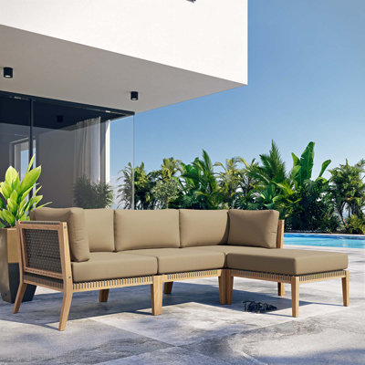 Modway Clearwater Outdoor Patio Teak Wood 4-Piece Sectional Sofa by Modway