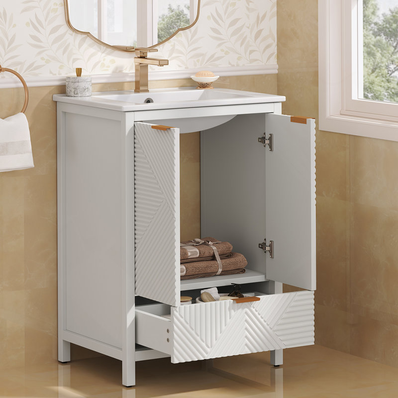 Ensemble de meuble-lavabo moderne avec lavabo, trou de robinet simple, panneaux de porte texturés, tiroir et rangement spacieux pour une utilisation pratique