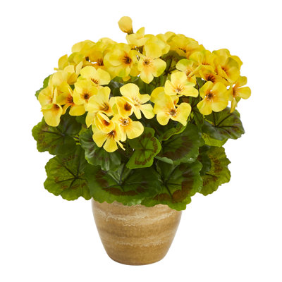 11in. Geranium Artificial Plant in Ceramic Planter UV Resistant (Indoor/Outdoor)