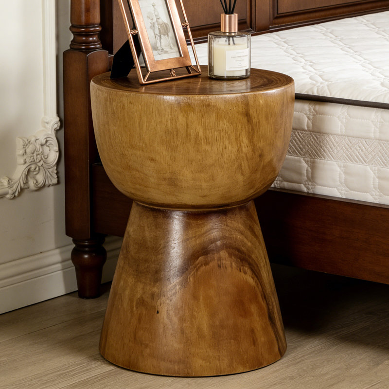 Solid Wood Sculptural Hourglass Shape End Table