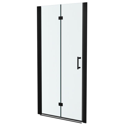 Porte de douche pliante l 30 po x H 72 po, noir mat. Verre trempé de 1/4 po d'épaisseur. Barrière d'isolation de porte de salle de bain noire H 72 po. Cloison intérieure