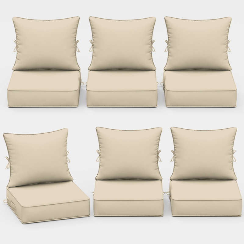 Braun Outdoor Cushions 24X24X5 Patio Chair Cushions Indoor/Outdoor Seat And Back Cushion, Cushions Only (Set Of 6), 6, Beige