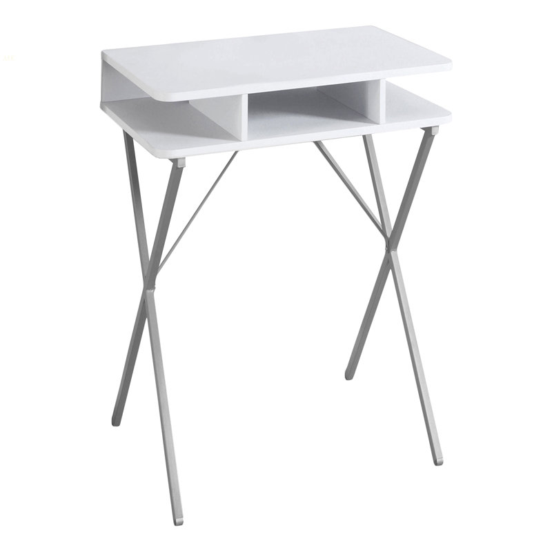 Bureau d'ordinateur, bureau personnel, ordinateur portable, tablettes de rangement, L 31 po, travail, stratifié blanc, métal gris, contemporain, moderne