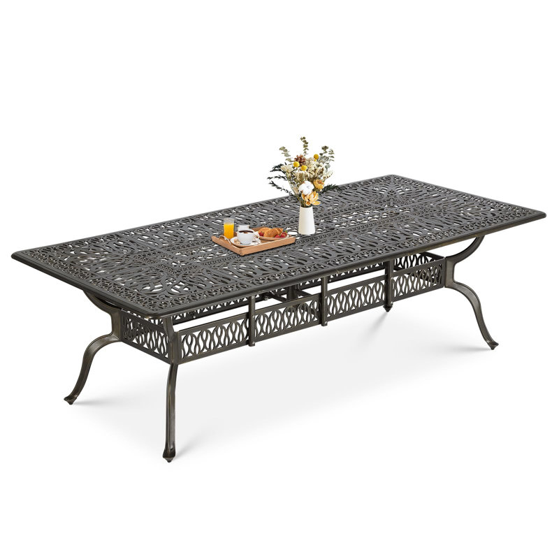 Outdoor 94.5" Rectangle Patio Dining Table, All Weather Cast Aluminum Large Patio Furniture Table Fits For 8-10 Person With 2" Umbrella Hole, Dark Bronze