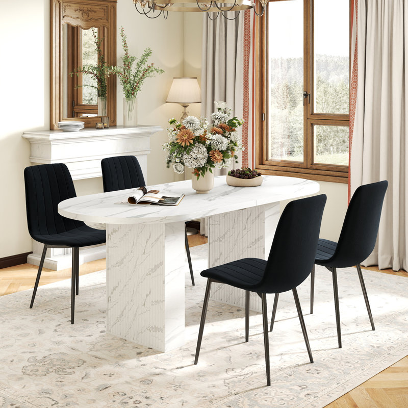 Oval Dining Table Set With 4-6 Matching Chairs For Dining Room, 5 Pieces: Table, 4 Chairs, Black