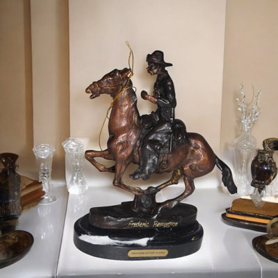 Trooper of the Plains Bronze Statue by Remington, Mariana Animals Metal Garden Statue 8"Lx3.5"Wx9"H