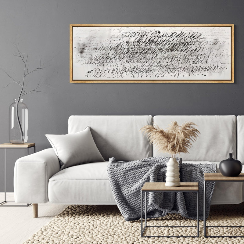 «Abstract Pastel Lines Dynamic Script Flow», reproduction d'art sur toile encadrée, H 20 po x l 60 po, Noir, noir, noir, noir