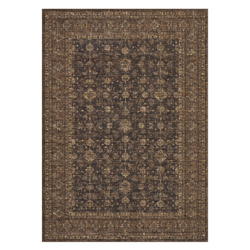 Floral Machine Printed Area Rug, Rectangle 120 x 170 cm, Brown