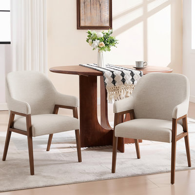 Astoria Mid-Century Modern Upholstered Dining Armchairs with Rubberwood Frame