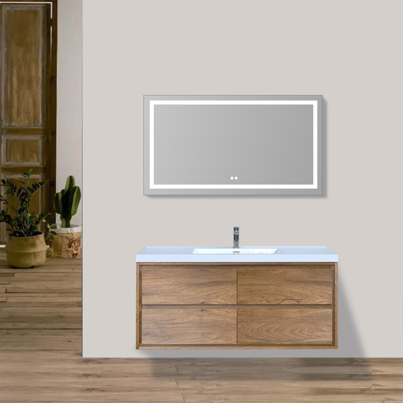 Wittig 48" Wall-Mounted Single Bathroom Vanity Set, Teak Oak