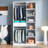 Freestanding Closet System,  Stand-Alone Wardrobe With 6 Open Shelves,74.8'' Heigh Closetwith 1 Wood Drawers, Wood Walk-In Closet With 2 Hanging Rod