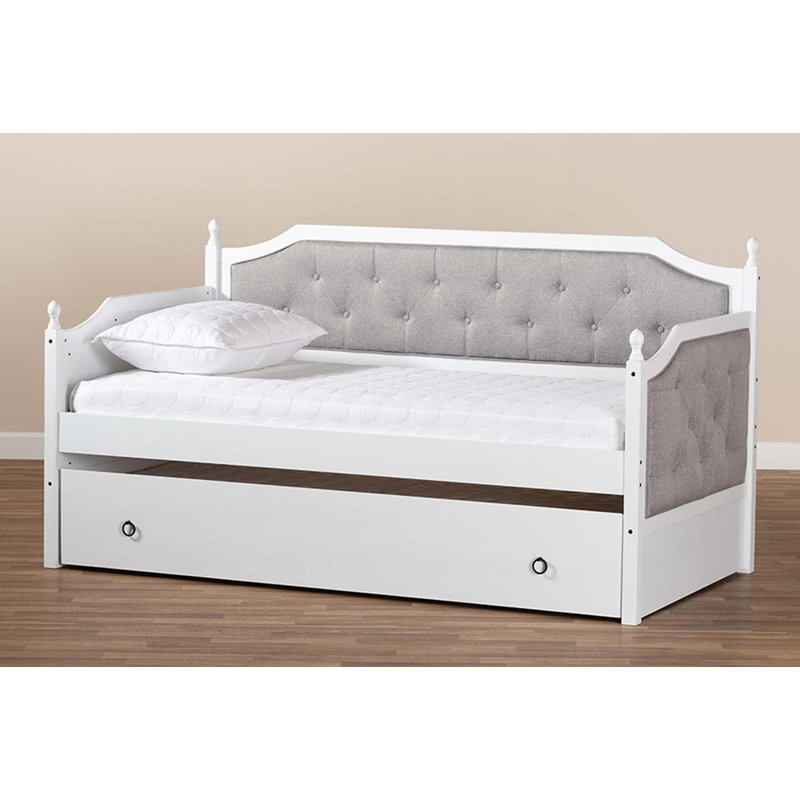 Madrid Upholstered Daybed with Trundle Bed, White