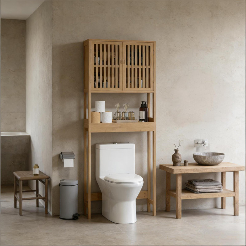 Rangement de salle de bain en bambou peu encombrant, armoire mince moderne au-dessus de la toilette