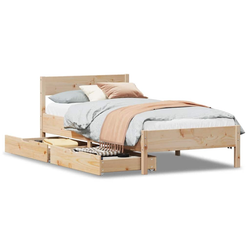 Solid Wood Bed Frame, European Single (90 x 200cm), White