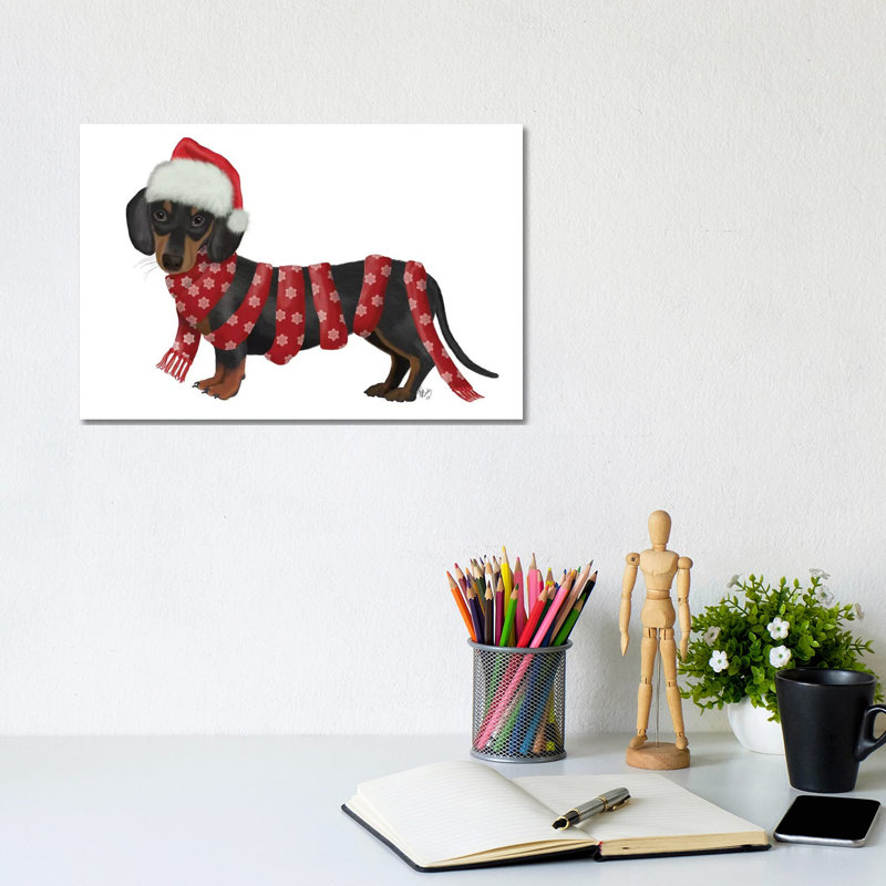 Christmas Des - Dachshund Snowflake Scarf by Fab Funky - Wrapped Canvas Print, 20.32 cm H x 30.48 cm W