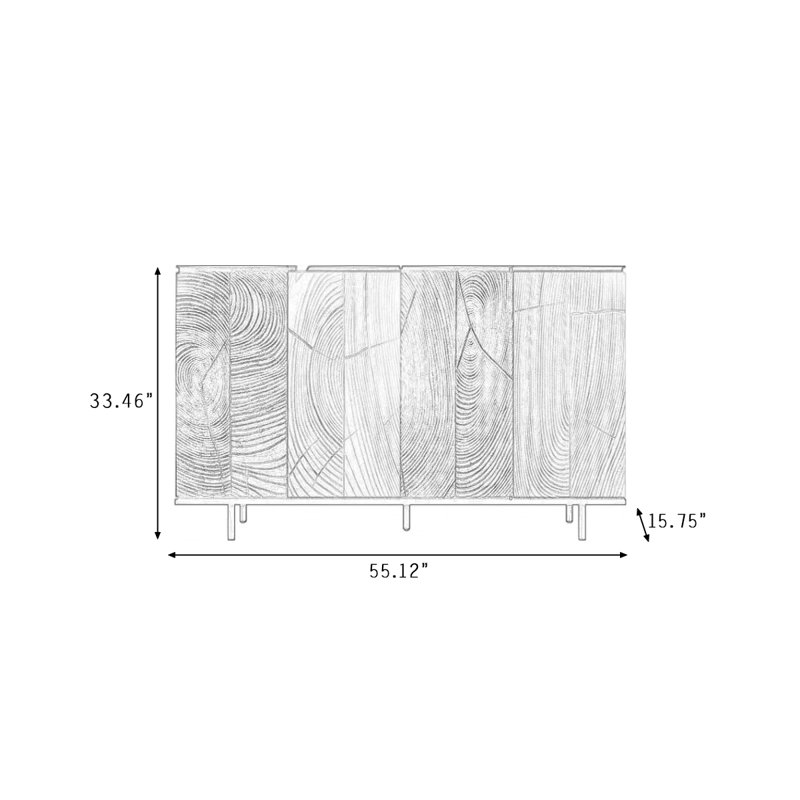 Buffet en bois manufacturé rétro, H 33,46 po x l 55,12 po x P 15,75 po