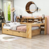 Crompton Multifunctional Wooden Daybed With Shelves, Drawers, and Study Desk