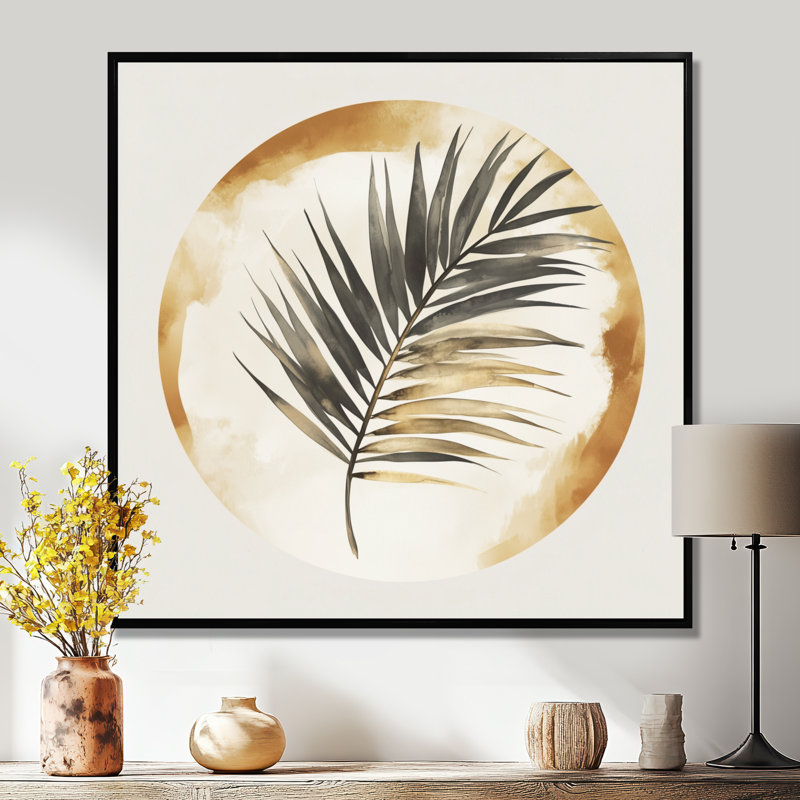 Palmier dans un cercle tranquille III - Décoration murale moderne tropicale, H 36 po x l 36 po, Cadre flottant noir