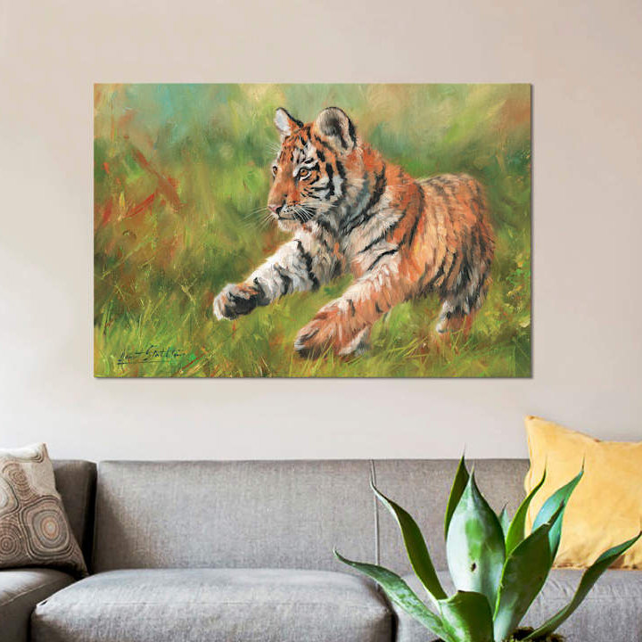 « tiger cub running », impression sur toile, H 8 po x l 12 po x P 0,75 po, Toile tendue, Pas de tapis
