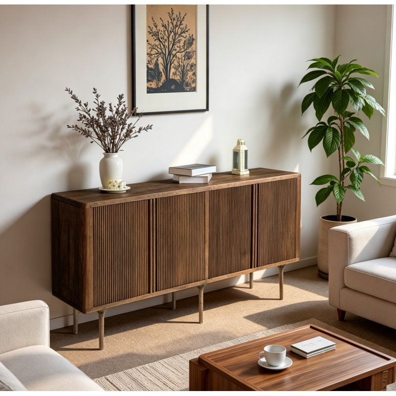 Buffet simple à quatre portes, H 31,5 po x l 62,99 po x P 17,72 po, Noyer
