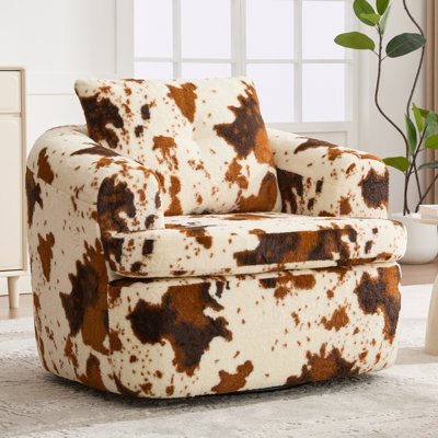  360° Swivel Sofa Barrel Chair, 36.6-Inch Round Accent Chair with Dual-Layer Cushion for Living Room, Bedroom, Office or Hotel, Beige and Brown